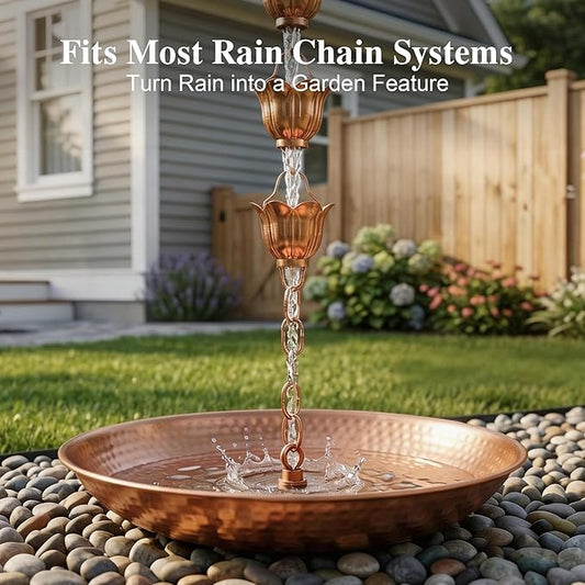 DUSVALLY Rain Chain Anchoring Basin 10.8 inch Water Feature Basin, Garden and Terrace Decoration Rain Chain Basin for Rainwater Collection Roof Drainage Ditch Downspouts, Gold