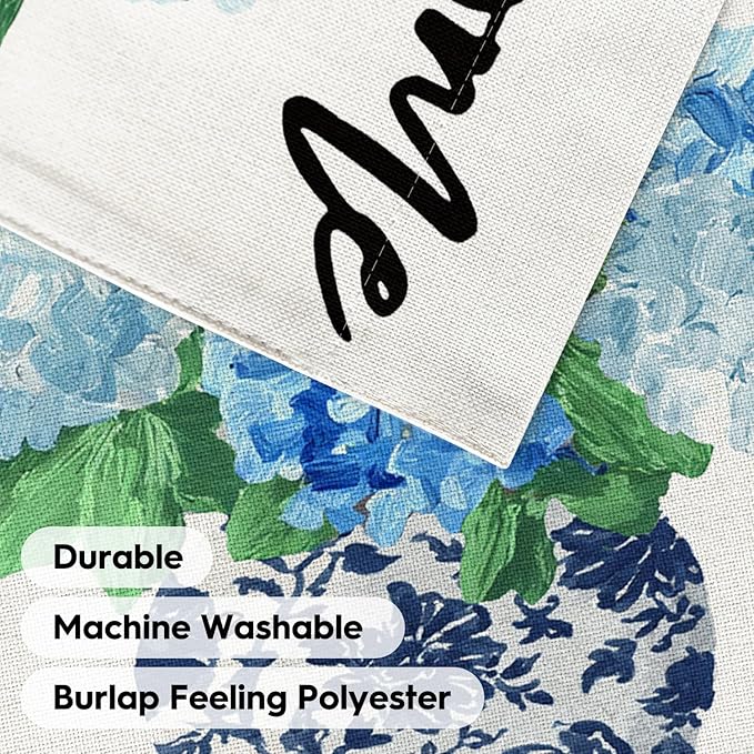 AVOIN colorlife Spring Hydrangea Floral Welcome Garden Flag 12x18 Inch Double Sided Outside, Blue and White Chinoiserie Seasonal Yard Outdoor Flag