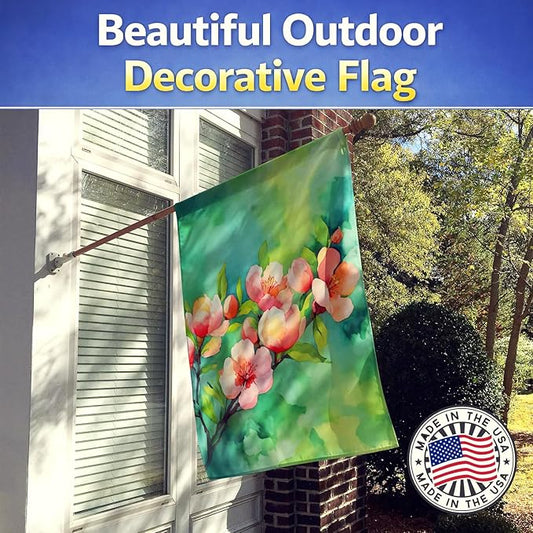 Caroline's Treasures Delaware Peach Blossom in Watercolor House Flag Large Porch Sleeve Pole Decorative Outside Yard Banner Artwork Wall Hanging, Polyester, House Size, Multicolor