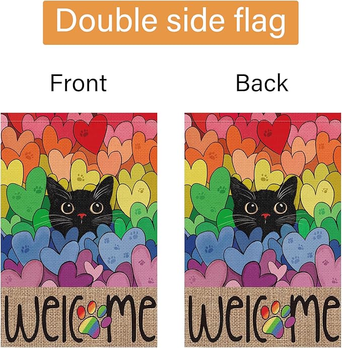 Louise Maelys Pride Garden Flag Rainbow Black Cat 12x18 Inch Double Sided Small Burlap Love Heart Gay Lesbian LGBTQ Yard Outdoor Sign Outside Home House Decor