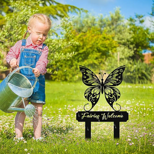 Personalized Metal Butterfly Garden Signs with Stake, Custom Garden Signs for Outside Waterproof, Customized Name Sign Yard Lawn Gardens Decor Gardening Gifts for Moms Grandmas Gardeners