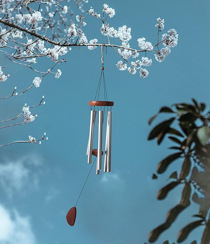 Wind Chimes for Outside with Wood Wind Catcher, 37 Inches Large Aluminum Windchimes Outdoors for Patio Decoration & Zen Atmosphere, Best Gifts for Mom(Silver)