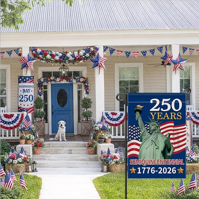 250th Anniversary America Garden Flag, 250 Anniversary USA Flag 1776-2026 Commemorative Patriotic 250 Years Banner 4th of July Yard Sign Double-Sided Waterproof Garden Flag 12x18 Inch