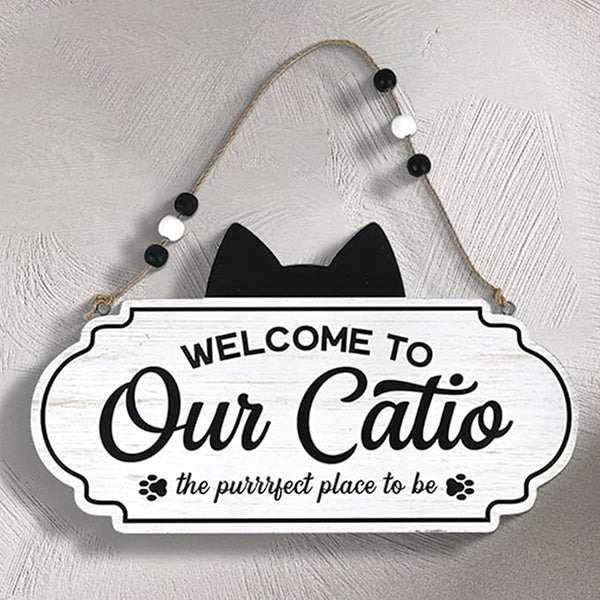 All Chic Catio Accessories Cat Sign Welcome to Our Catio Sign Front Door Sign for Cat Decor Wooden Sign for Black Cat Decor,Gifts for Cat Lovers