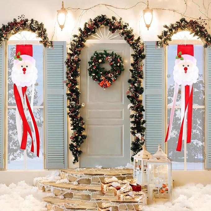 NOVWANG Santa Claus Windsock, 40 Inch 3D Winter Windsocks Outdoor Hanging Flag with Adjustable Hook Christmas Festival Party Decorations for Garden Porch Yard Patio Lawn