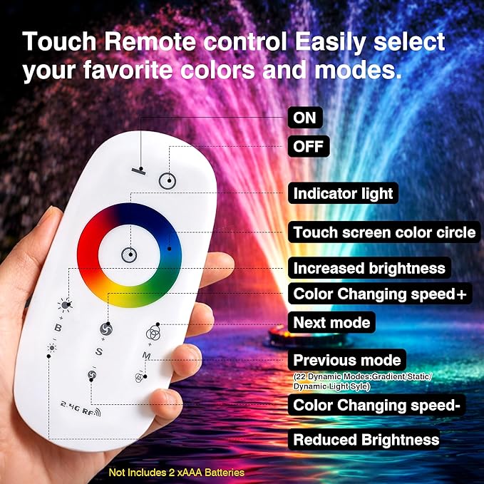 Pond Fountain Aerator Lights, RGB LED Color-Changing Aerator Floating Fountain Light, AC 120V, 100ft Cable with Controller, APP & Remote Control, IP68 Waterproof, Compatible with Most Pond Aerators