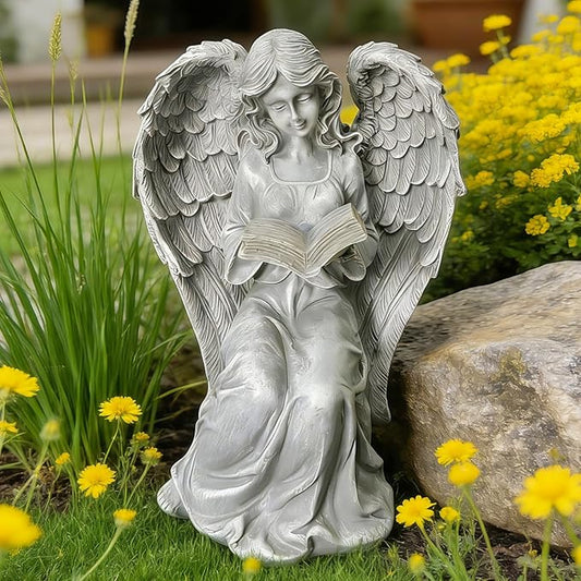 Solar Garden Outdoor Angel Book Statues,Book Lovers for Balcony Patio Lawn Table Yard Ornaments, Solar Resin Fairy Waterproof LED Lights,Birthday Gifts for Women Mom Grandma