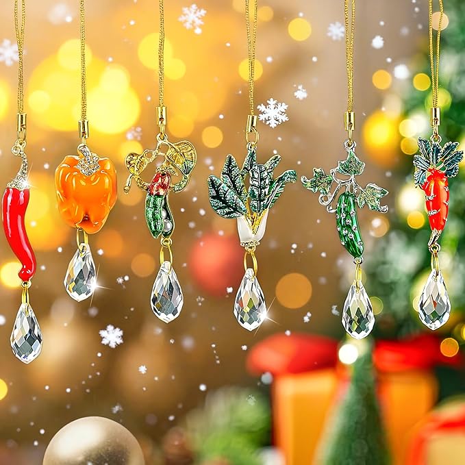 H&D HYALINE & DORA 6Pcs Xmas Suncatcher Personalized Vegetable Crystal Sun Catcher Cute Vegetable Christmas Decor Custom Hanging Ornaments for Family Best Friend