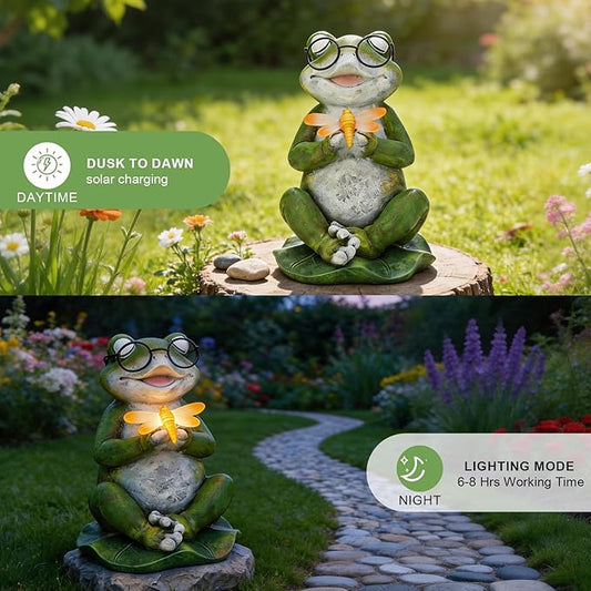 Frog Garden Decor, 8" Frog Solar Garden Statues, Loving Frog Outdoor Decor, Yard Decorations Outdoor, Figurine Lights for Outside, Garden Decor, Unique Birthday Housewarming Gifts for Women, Mom