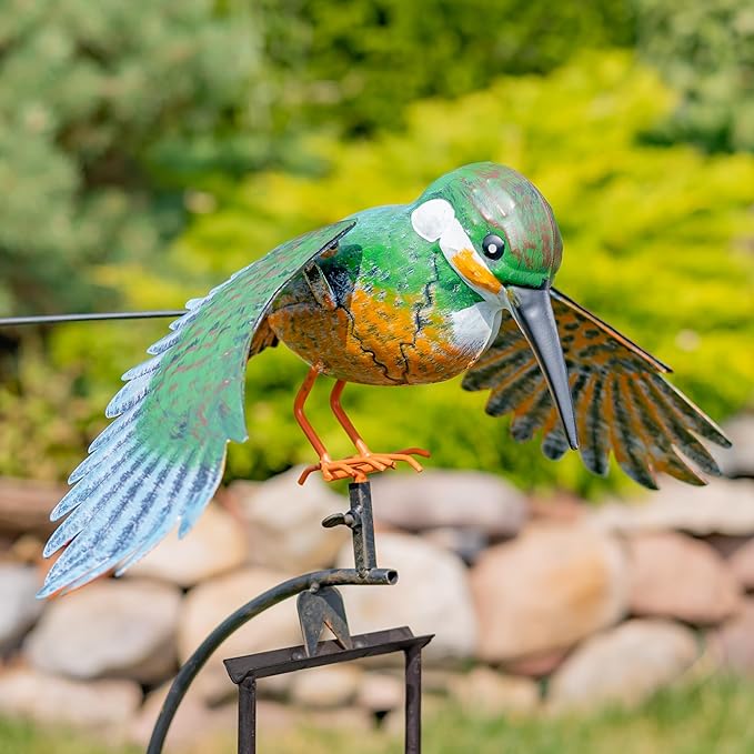 Metal Bird Garden Rocking Stakes with Dual Motion (Hummingbird)