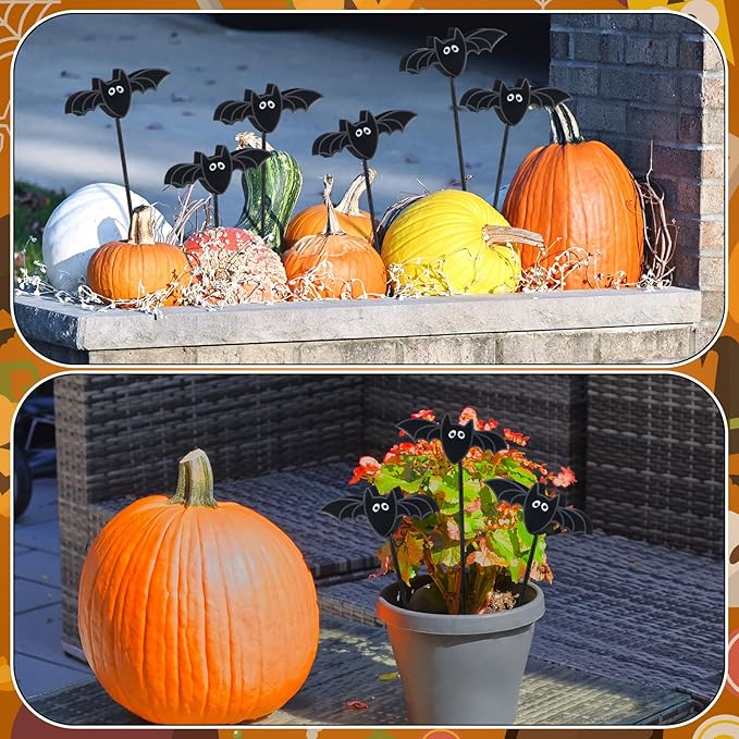 6 Pcs Halloween Bat Garden Stake Spooky Yard Decor Wood Bat Plant Stakes for Halloween Indoor Outdoor Lawn Porch Pathway Patio Decoration