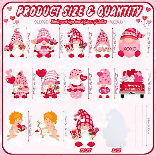 Glenmal 12 Pcs Valentine's Day Yard Signs with Stakes Valentine Gnomes Lawn Decorations Outdoor Love Swedish Corrugated Decor for Wedding Anniversary Party