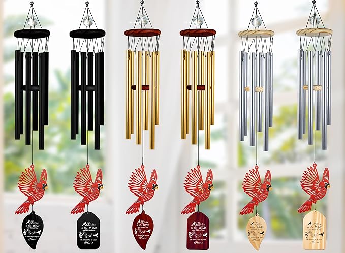 30'' Memorial Crystal Wind Chimes Loss of Mom Dad Grandparent Sympathy Cardinal Bird Keepsake Weatherproof Windchime Remembrance Gift in Memory Loved Ones for Window Outdoor Garden Decor HW2-LN