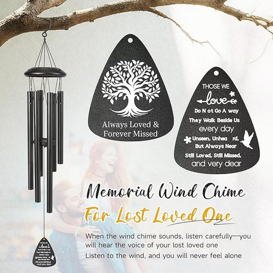 Memorial Gifts for Loss of Loved one, 25''Memorial Wind Chimes of Sympathy Gifts for Loss of Love one,Condolence/Bereavement/Remembrance Gift,Windchime in Memory,Funeral Decor for Garden Outside,Black
