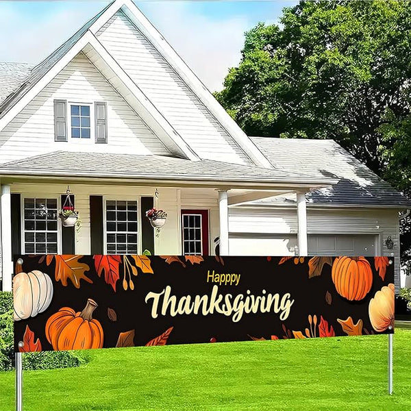 BlissYard Thanksgiving Banner 180x20 Inches Hanging Decor Pumpkin Leaf Harvest Scene Decoration for Home Party Supplies Photo Backdrop Outdoor Indoor Holiday Season Decor