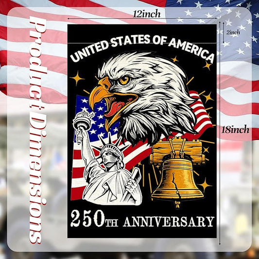 250 Anniversary America Garden Flag, 250th Anniversary USA Patriotic Double-Sided Banner, Double-Sided Burlap, 1776-2026 Semiquincentennial Commemorative, Suitable for Outdoor Lawn Decor (A3-S-12x18 Inch)