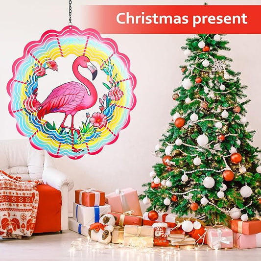 Flamingo Metal Wind Spinners Gifts for Women Mom Grandma Friends Hanging Wind Spinner Garden Decorations 12 inch 3D Kinetic Sculpture for Lndoor Spring Outdoor Decor House Yard Art Decorations