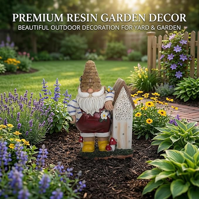 Topadorn 11" Resin Gnome Statue - Outdoor Decorative Garden Gnome Sculpture for Home, Yard, and Patio Decor