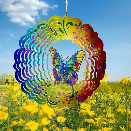 Wind Spinner, 3D Hanging Wind Spinner Ornament, Gifts for Women Mom Grandma, 12inch Metal Wind Kinetic Sculpture for Outdoor&Indoor Decor, Yard Art, Garden Decoration (Flower Butterfly)