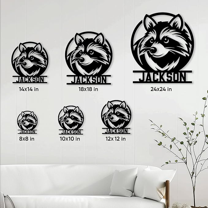 Personalized Raccoon Metal Sign, Raccoon Hanging Sign Outdoor Porch Welcome, Custom Name Wall Fence Yard Patio Home Office Decor Gift Birthday