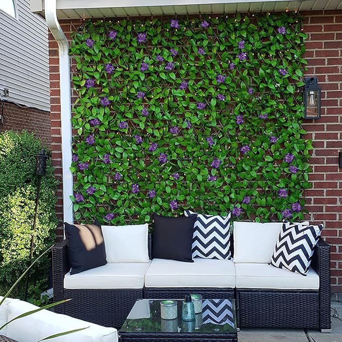 Expandable Faux Ivy Fence Privacy Screen with Artificial Flower,Greenery Expandable Stretchable Covers Panel for Balcony Patio Apartment Garden Outdoor Decor 36X92INCH