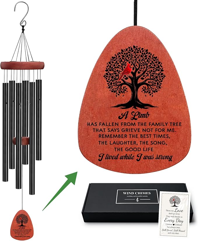Cardinal Wind Chimes for Loss of Loved One, Sympathy Wind Chimes Home Decor Outdoor Garden, Gifts for Bereavement, Condolence, Funeral, Soothing Melodic Tones with Mute Option C2