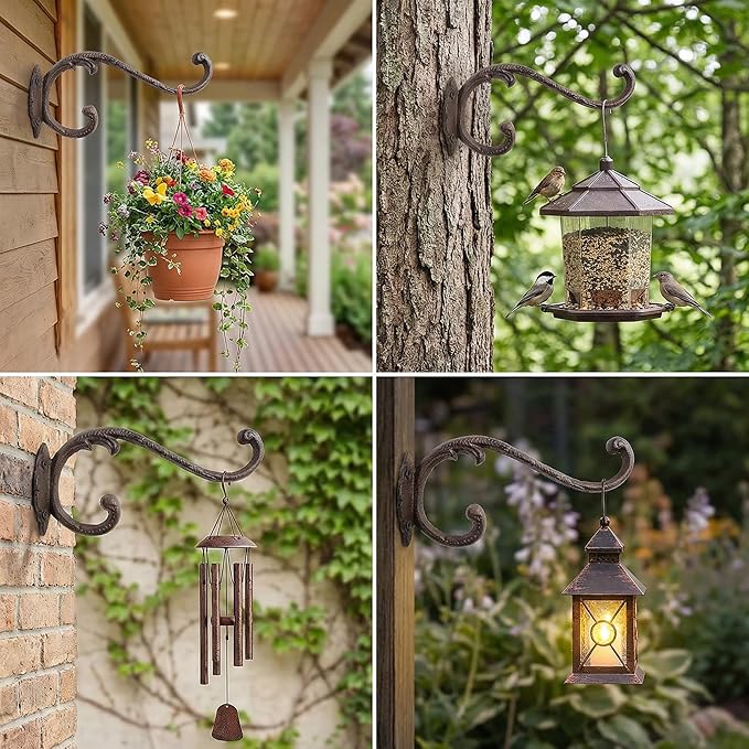 Z metnal Cast Iron Plant Hanger - 9 inch Rustic Wall Mounted Hanging Basket Holder for Outdoor Garden, Patio, Porch Decor - Heavy Duty Metal Hook Bracket, Double Hook
