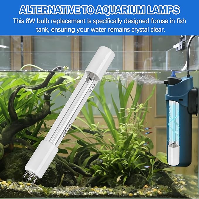 Replacement UV Bulb for Pond Filter, UV Clarifier Light for Green Water (8W 1 Pack)