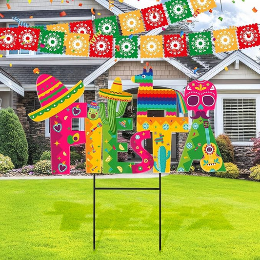 Amyhill 1 Pcs Cinco De Mayo Outdoor Decor Mexican Fiesta Metal Garden Stakes Welcome Yard Signs Decorations Cactus Avocado Guitar Garden Stakes for Fiesta Mexican Theme Party Decor Patio Lawn Walkway
