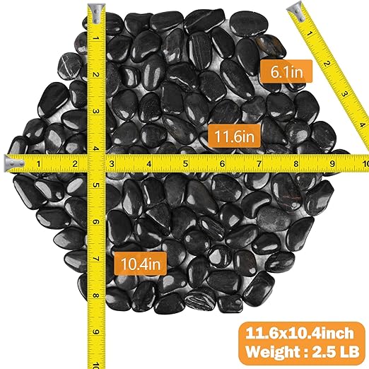 River Rock Stepping Stones Outdoor for Garden Walkway, 12 inch 6 Pcs Hexagon Shape Paver Step Stones Polished Pebble River Stone Mat for Yard Lawn Patio Pathway Walk Way - Black