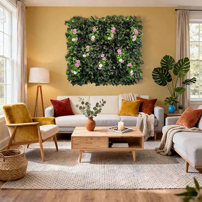 Dense Flowering Ivy Privacy Screen- Realistic Faux Foliage on Expandable Willow Fence for Outdoor, Patio, Balcony Cover & Decorative Shade Panel, UV Protected