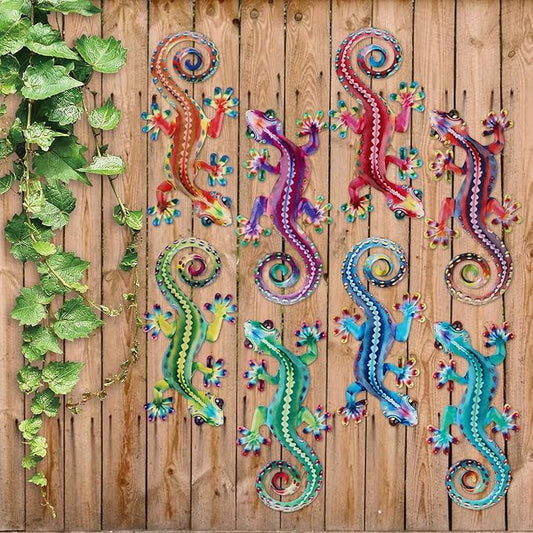 8 Pcs Metal Gecko Wall Art Outdoor Decor Metal Lizards Wall Decor Lizard 4.2 * 8.5 Inch Suitable for Hanging in Yard Garden Patio Fence Home, Idea Gifts for Mom Father Friends