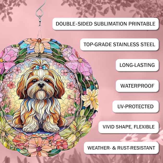 Shih Tzu Wind Spinner, Dog Wind Spinners, Wind Spinner Hanging for Outdoor & Indoor Dรฉcor, Unique Gifts for Yard Garden Decoration or Patio Dรฉcor (Shih Tzu 2)