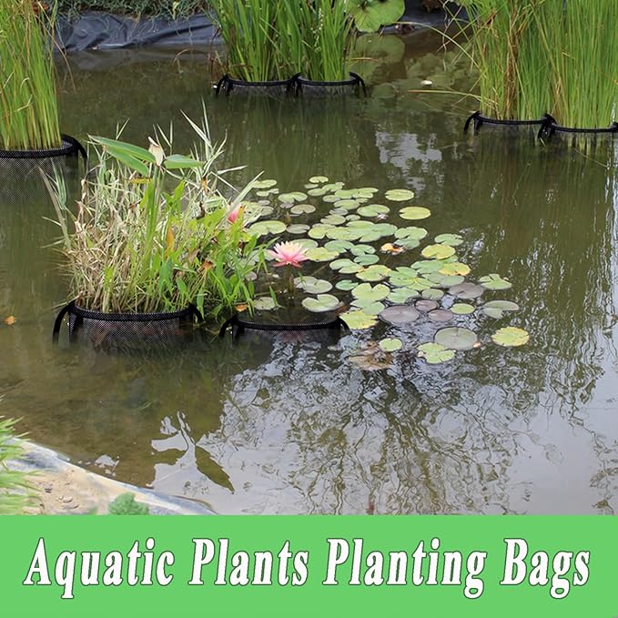 8 Pcs Pond Planting Bags, Mesh Aquatic Pond Lily Planter with Handles Reusable Water Gardens Plant Pots for Aquatic Plants, Marsh Plant Garden Terrestrial Plant (8)