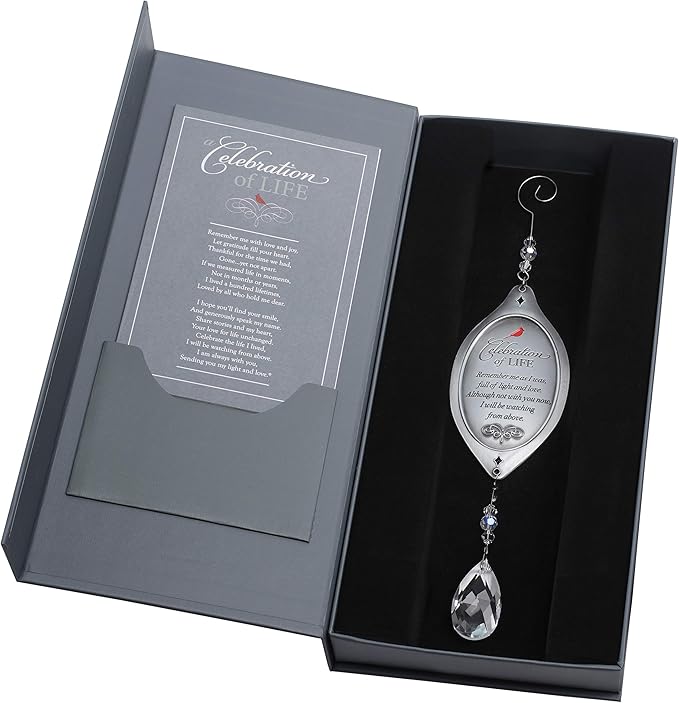 Celebration of Life Sympathy Gift - Cardinal/Bereavement Gift with Crystal Bottom Ornament