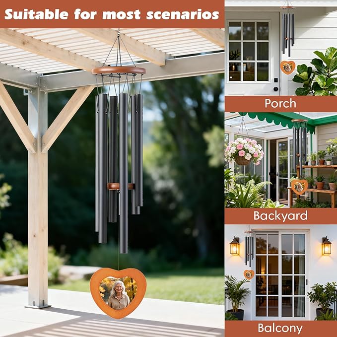 Photo-Holding Memorial Wind Chimes, Personalized Sympathy Gifts for Loss of Loved One, Memorial Gifts for Loss of Mom, Sympathy Wind Chimes for Mother, Father, Brother, Sister