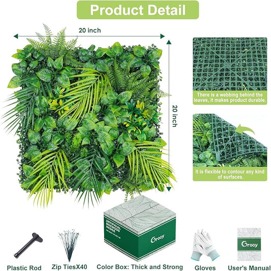 Grooy 20"X20" Artificial Grass Wall, 16PCS Boxwood Hedge Panels UV-Protected Greenery Privacy Hedge Screen, Grass Backdrop Wall for Indoor Outdoor Patio Balcony, Party Garden Fence Decor