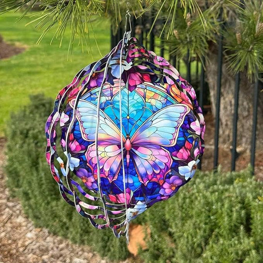 Butterfly Wind Spinner, 3D Hanging Stainless Steel Garden Spinner, Wind Spinner Hanging for Outdoor & Indoor Décor, Unique Gifts for Yard Garden Decoration or Patio Décor (Butterfly)
