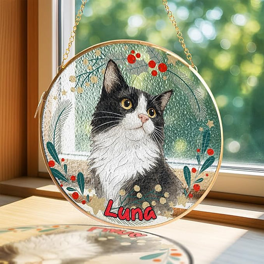 Custom Pet Portrait Stained Glass Window Hanging, Picture Decoration Suncatcher for Dog, Cat, Horse, Bird Keepsake Bereavement Gift from Photo, Rainbow Bridge Dog Memorial Gifts for Pet Lovers