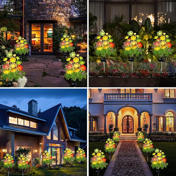Kohlrabi Solar Garden Lights Outdoor, Upgraded 6 Pack Succulent Solar Lights, Gardening Gifts for Women, Succulent Plant Yard Decor Waterproof for Lawn Patio Pathway