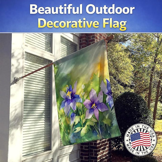 Caroline's Treasures Colorado Rocky Mountain Columbine in Watercolor House Flag Large Porch Sleeve Pole Decorative Outside Yard Banner Artwork Wall Hanging, Polyester, House Size, Multicolor