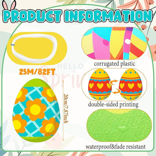 Yuntau 28 Pcs Easter Decorations Outdoor Easter Eggs Yard Signs Hanging Ornaments for Tree Outdoor Lawn Decoration Colorful Egg Lawns Sign for Garden Lawn Porch Home