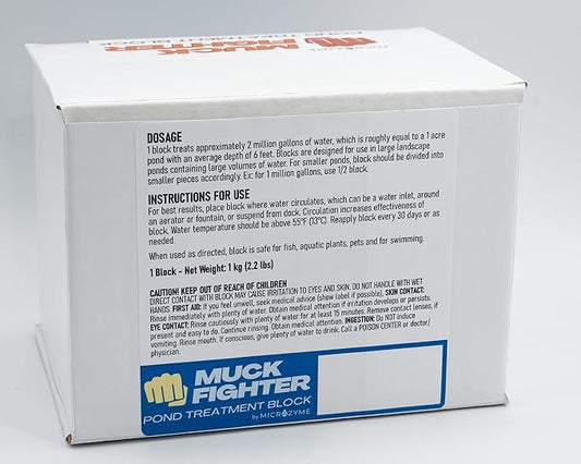 Muck Fighter Pond Treatment Block | Lasts 30 days | Natural Pond Bacteria & Sludge Decomposing Enzymes | Water Clearing Odor Eliminating Microbes | Safe for Fish, Pets, & Recreation (1-Pack)