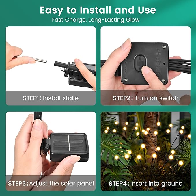 Solar Christmas Decorations, 50 LED Firefly Solar Christmas Lights Outdoor Waterproof, Garden Lights for Yard Porch Patio Decor (5 Pack)