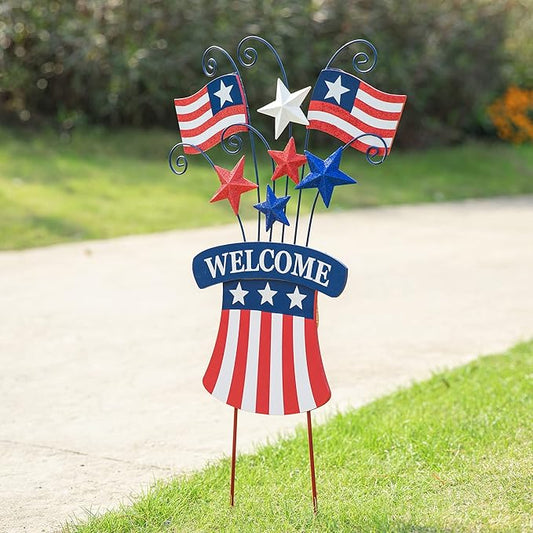 Glitzhome 30.25" H Wooden/Metal American Flags Patriotic Garden Yard Stake, 4th of July Wall Decor for Home Yard Front Door National Day Decoration