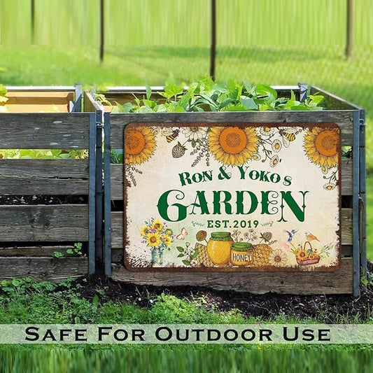 Personalized Metal Signs with Name Made in USA Custom Vintage Garden Sign Waterproof Vintage Decorative Metal Print for Wall Decor Customized Home Garden Ideas Gifts Artwork Prints for Yard Ourdoor
