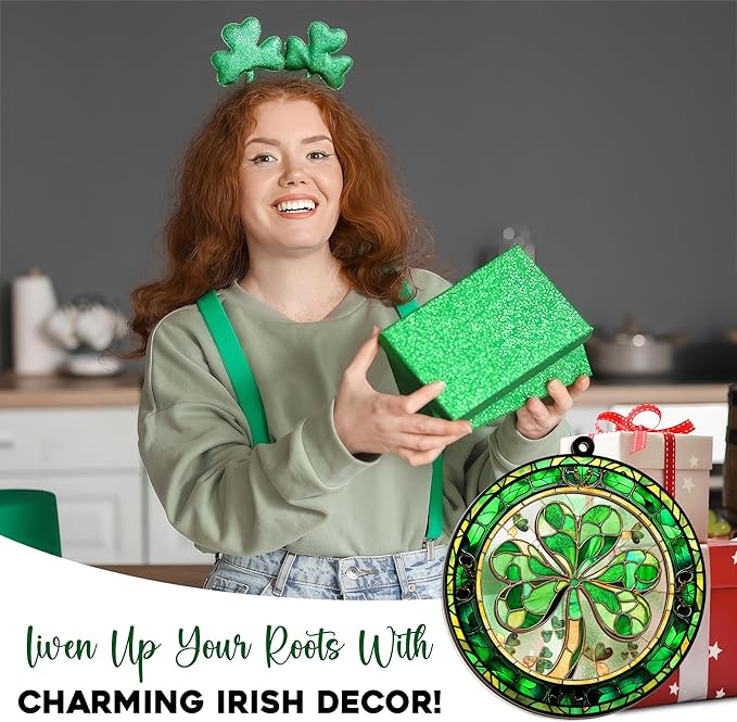 FLAGWIX St Patricks Day Decorations - Double Layered Hanging Suncatcher Birthday Decorations 12 in - Shamrock Irish Ornament Decor, Irish Gifts for Women Men