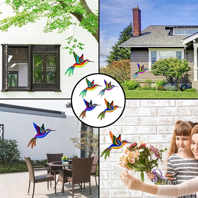 Metal Hummingbird Wall Decor, Colorful Outdoor & Indoor Humming Bird yard wall art Decoration. Ideal for Patio, Fence, Garden, Living Room & Balcony Decor- Hanging Ornaments to Elevate Your Space