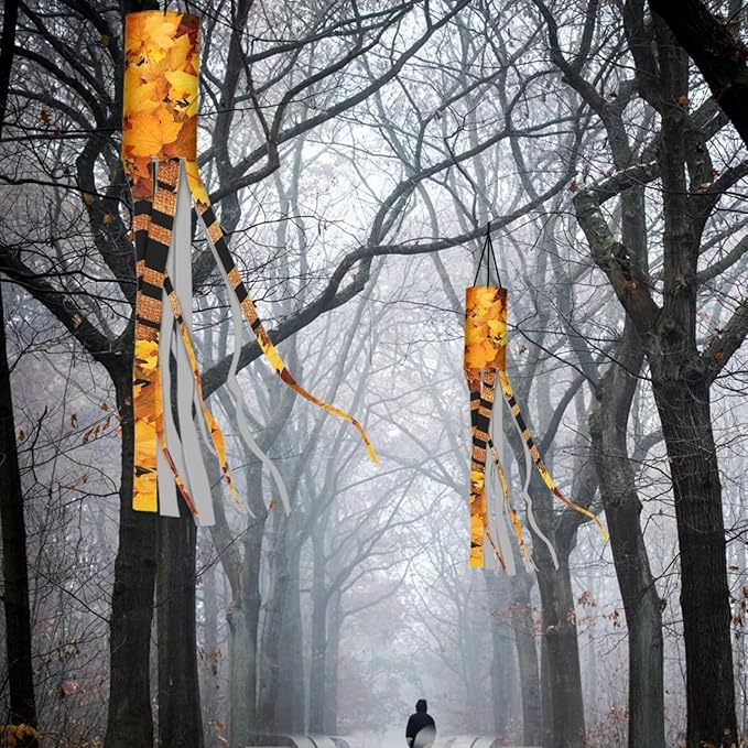 Jeiento 40 Inch Yellow Maple Leaf Wind Socks Spring Decor Autumn Maple Leaves Garden Windsock Thanksgiving Outdoor Hanging Decoration Washable Windsock for Garden/Yard/Tree,2 Piece Set