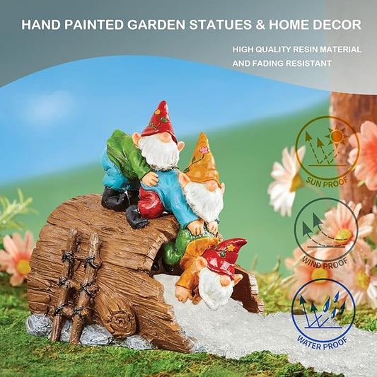 Elenon Playful Gnome Decorative Gutter Downspout Extension Statue, Elf Gutter Guardian Rain Downspout Extender, Garden Splash Block Outdoor Sculpture for 3" × 4" Down Spouts Decor